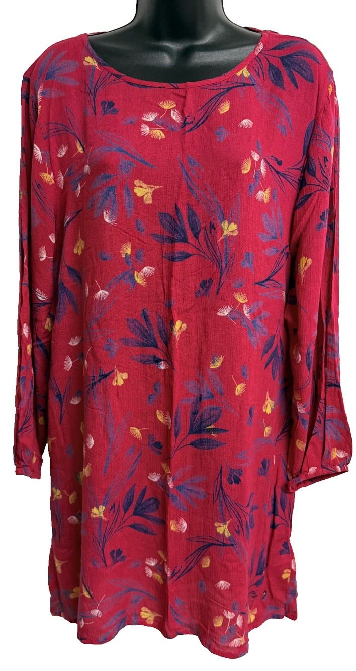 Roxy Shift Dress Women's Large Pink Leaf Print Cutout Back Split Sleeve Boho NEW